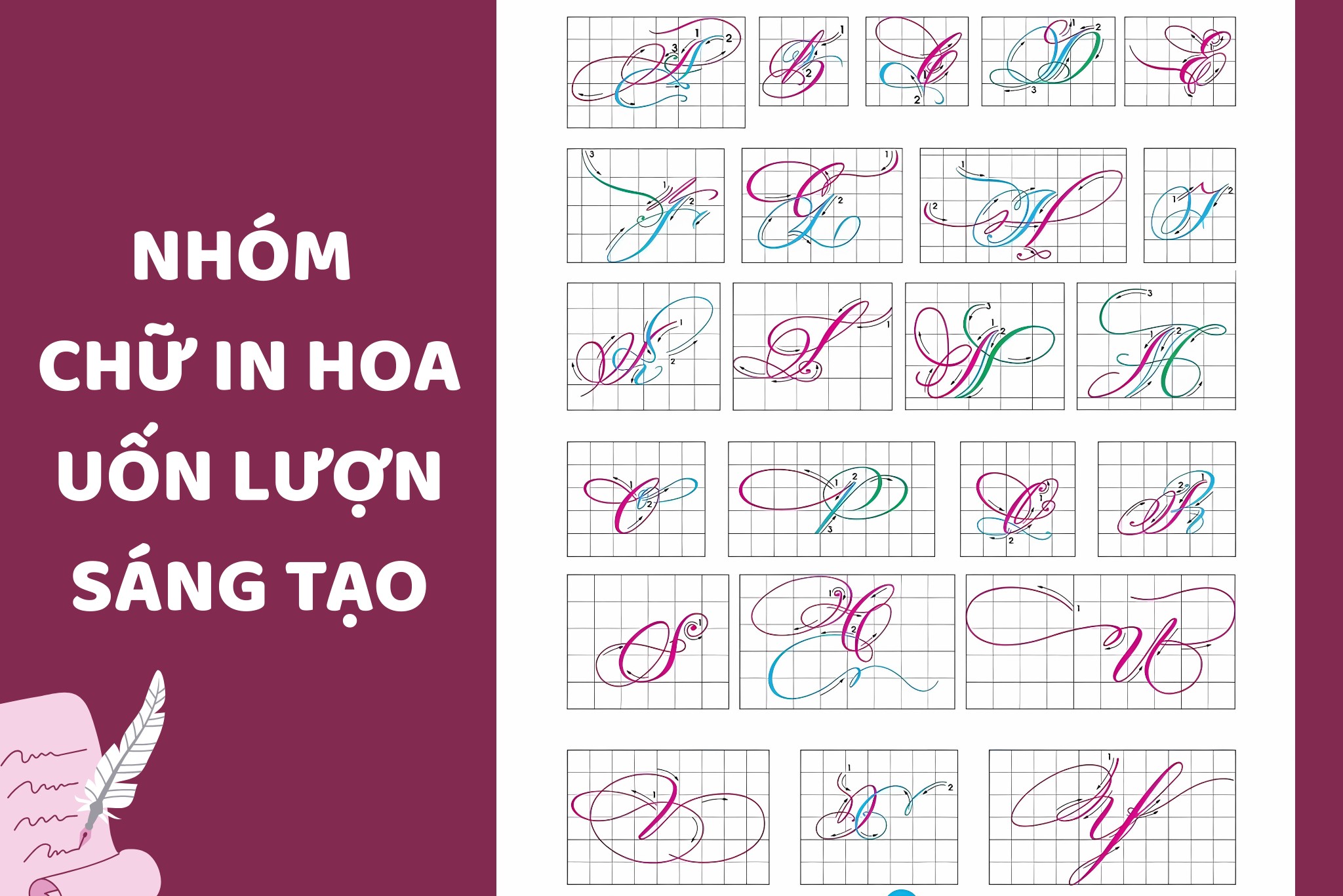 Mẫu chữ in hoa uốn lượn sáng tạo