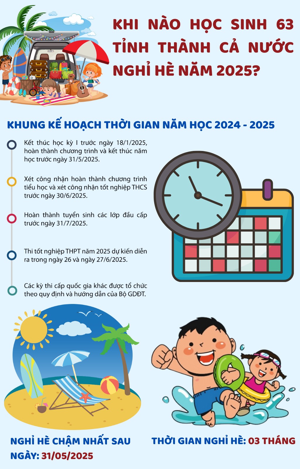 Lịch nghỉ hè 2025 của học sinh